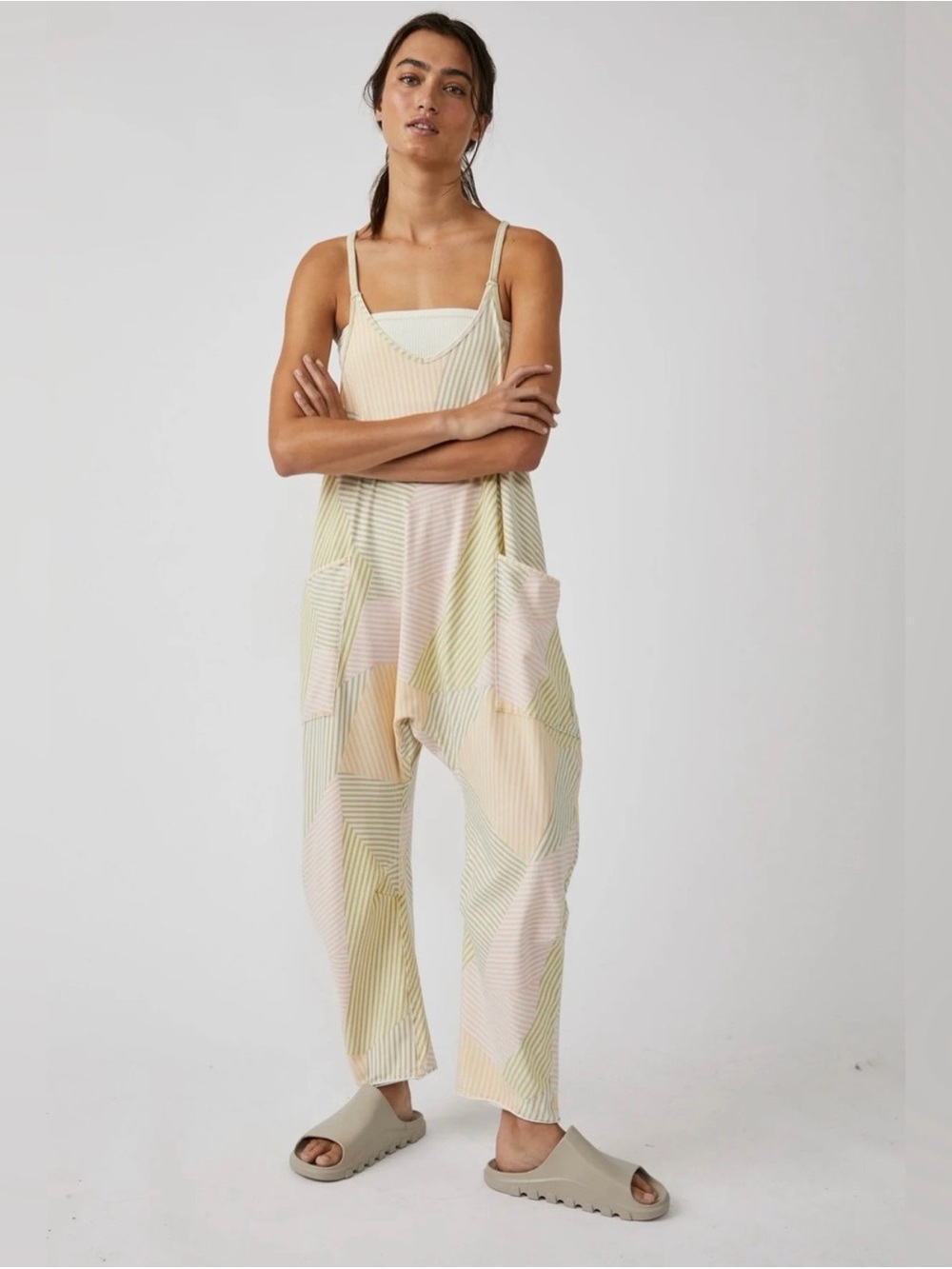 Free People Hot Shot Jumpsuit - Melon Stripes